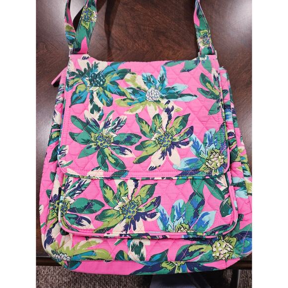 Vera Bradley Mailbag Tropical Paradise Body Cross Bag Floral Pink Green - Picture 2 of 5